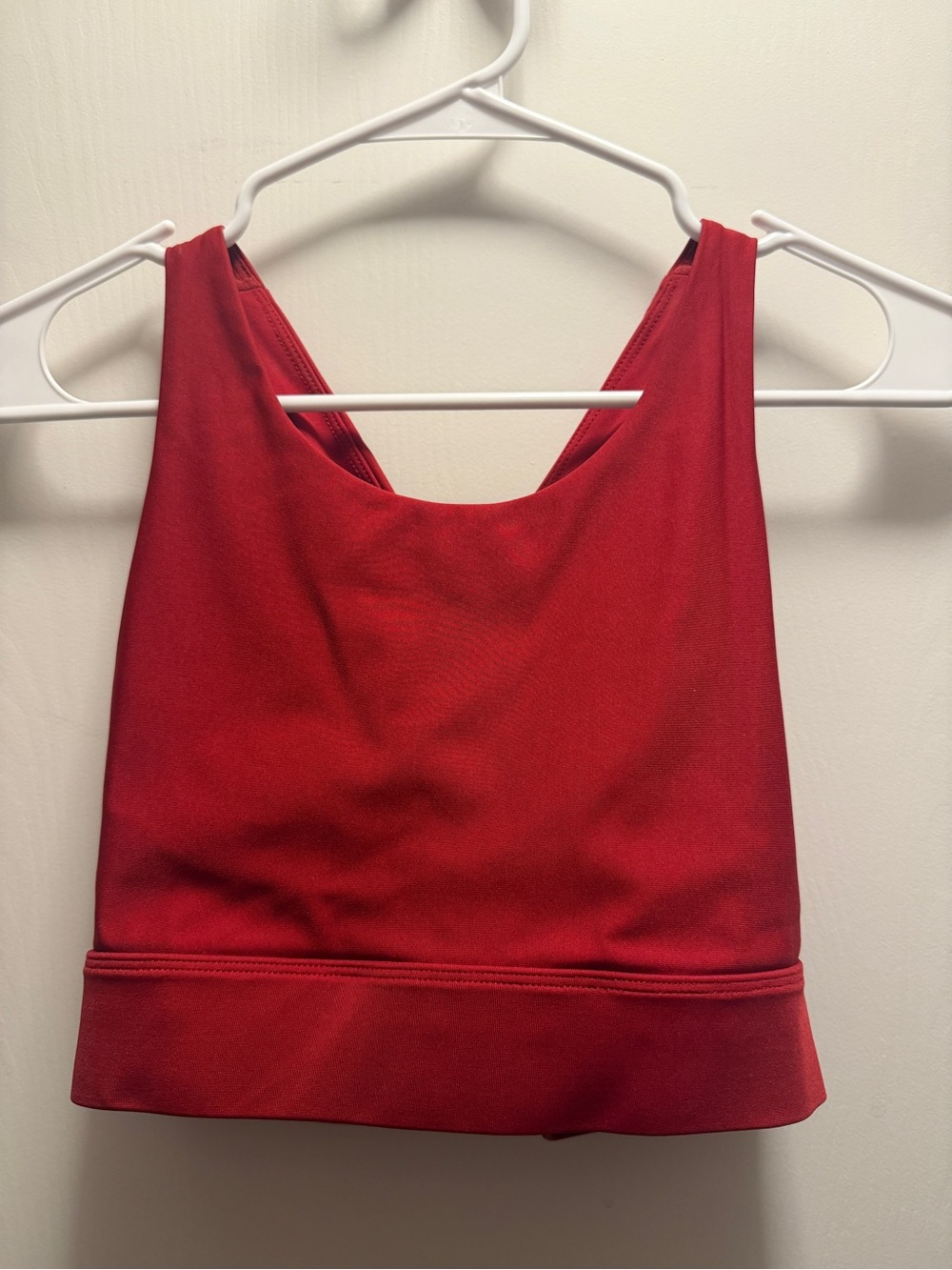 Red Scoop Neck Cropped Gym Longline Bra